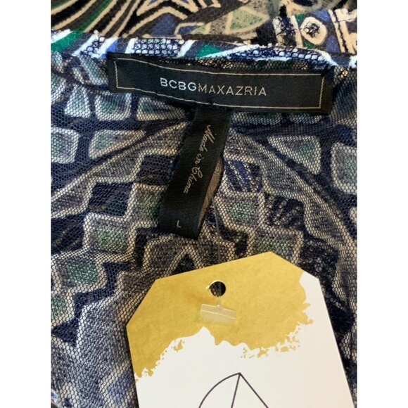 BCBG Max Azria Tati Blue Green Geometric Sheer Cover-Up Tunic, Size XS - Picture 8 of 9